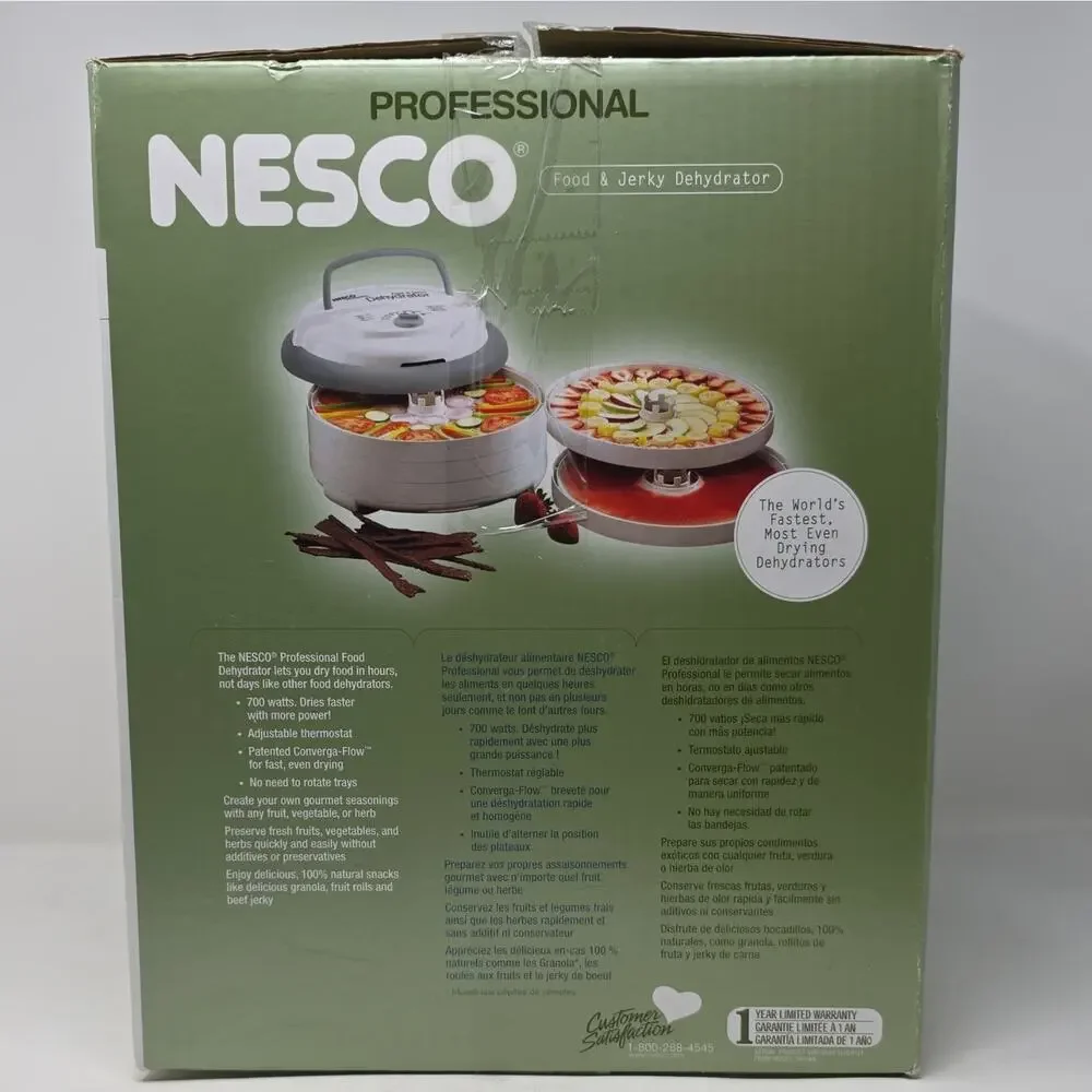 NESCO Professional Food & Jerky Dehydrator 700W Top Fan 5-Tray Gray/White